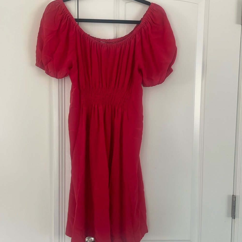 Tibi red silk lined puff sleeve dress - size 8